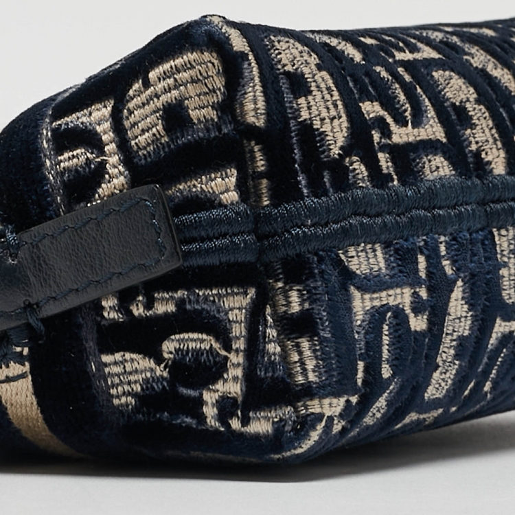 Pre Owned Dior Navy Blue/White Oblique Velvet Cosmetic Pouch