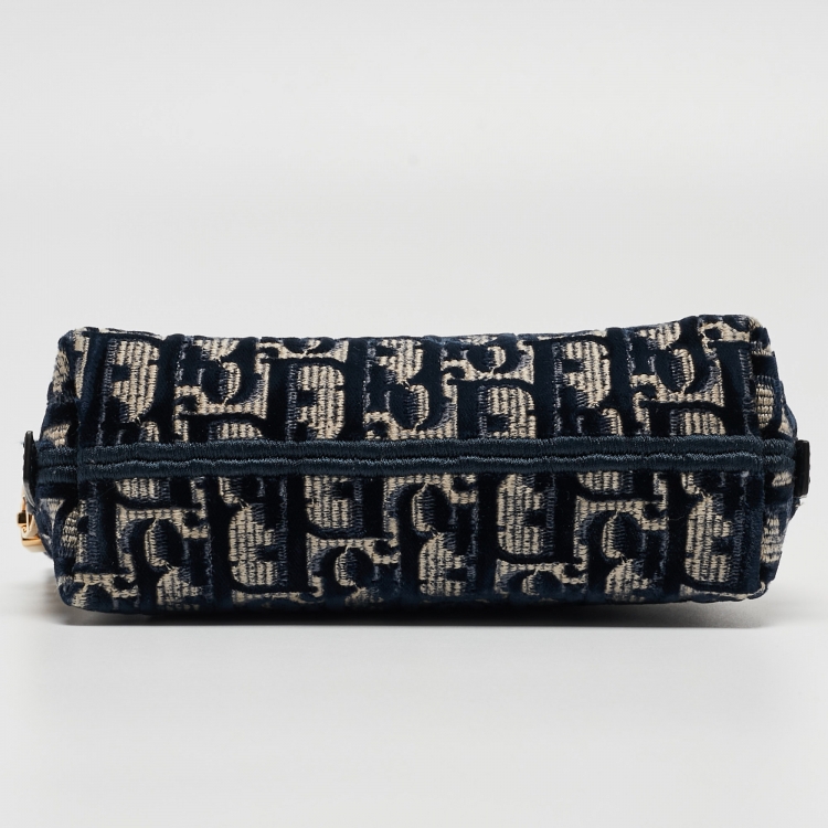 Pre Owned Dior Navy Blue/White Oblique Velvet Cosmetic Pouch