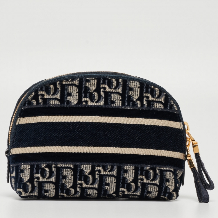 Pre Owned Dior Navy Blue/White Oblique Velvet Cosmetic Pouch