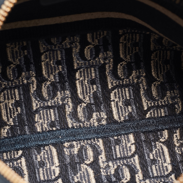 Pre Owned Dior Navy Blue/White Oblique Velvet Cosmetic Pouch