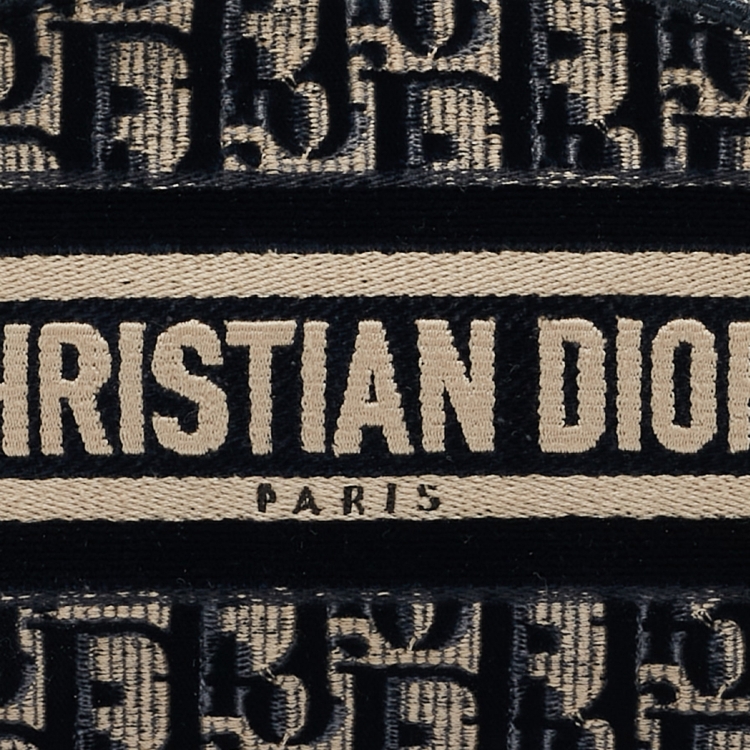 Pre Owned Dior Navy Blue/White Oblique Velvet Cosmetic Pouch