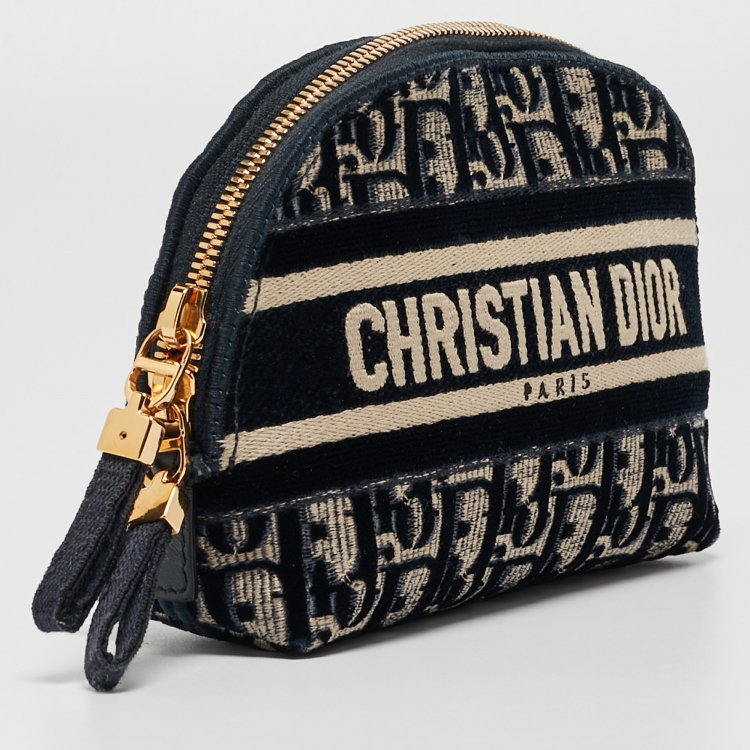 Pre Owned Dior Navy Blue/White Oblique Velvet Cosmetic Pouch