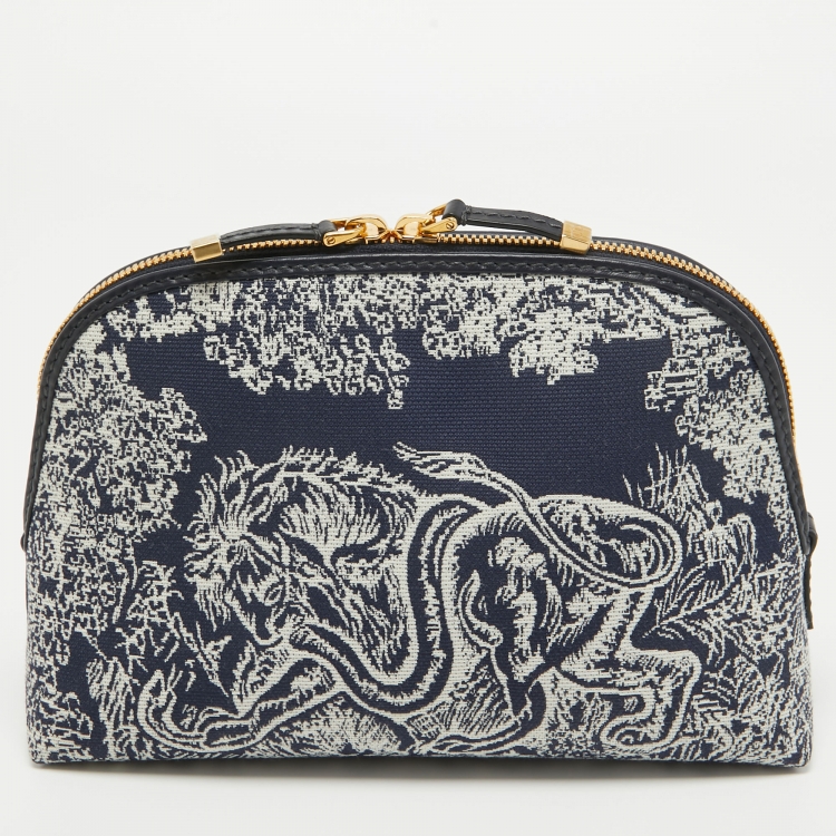 Pre Owned Dior Blue Toile de Jouy Reverse Jacquard Canvas 30 Montaigne Cosmetic Pouch