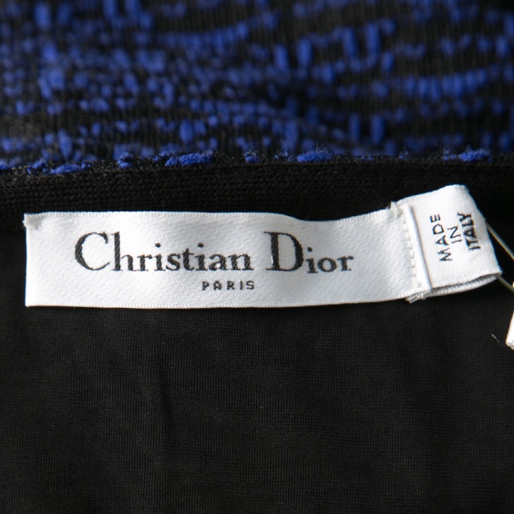 Pre Owned Dior Purple and Black Textured Knit Fit and Flare Dress L