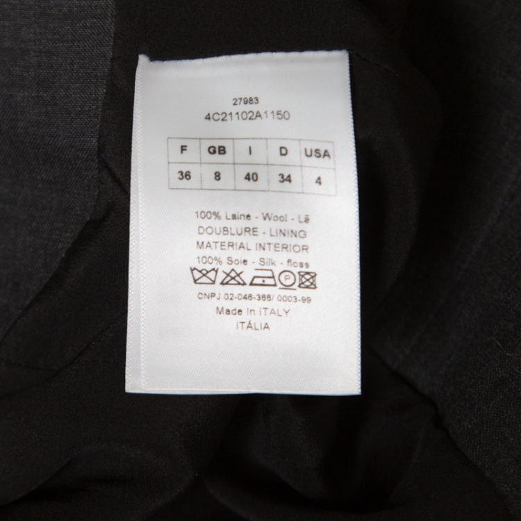 Pre Owned Christian Dior Grey Wool Gabardine Single Button Sleeveless Blazer S