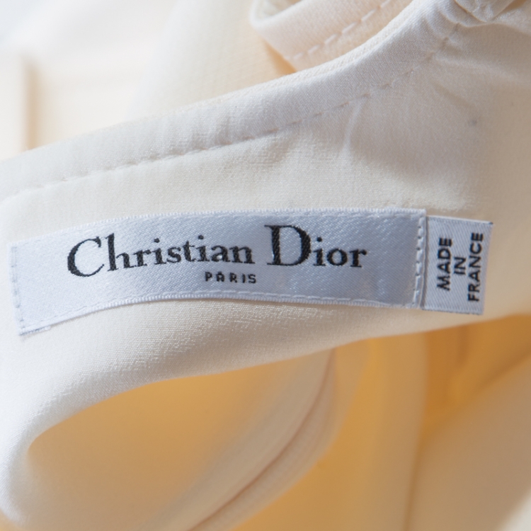 Pre Owned Dior Cream Wool and Silk Crescent Pocket Detail Faux Wrap Sleeveless Tunic M