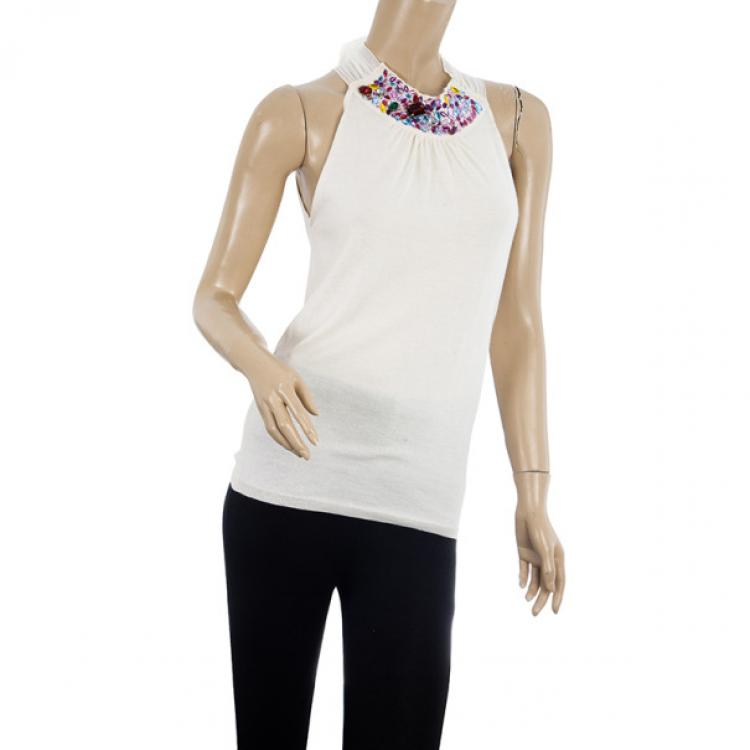 Pre Owned Dior Halterneck Embellished Top M