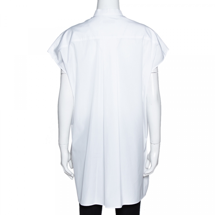 Pre Owned Dior White Cotton Bee Embroidered Sleeveless Blouse S