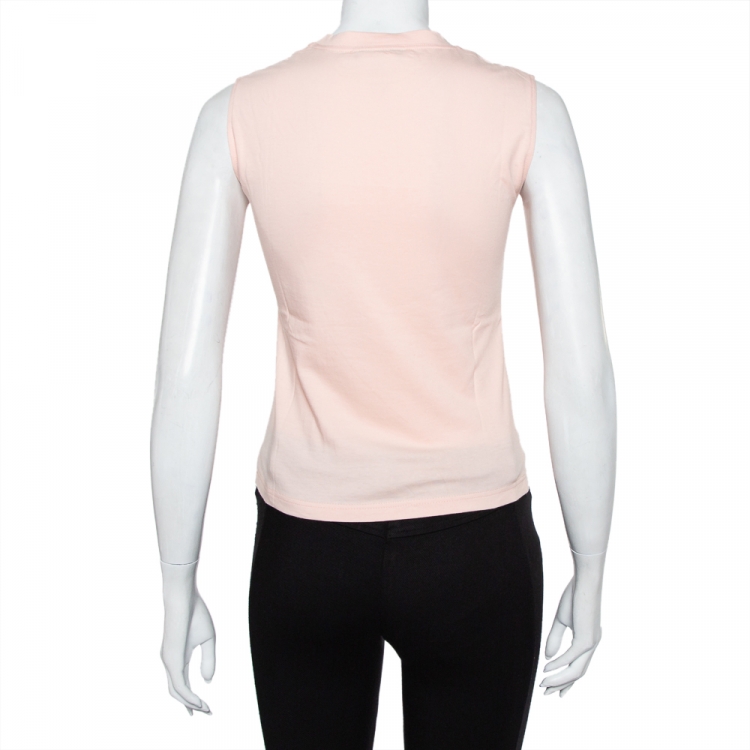 Pre Owned Christian Dior Salmon Pink Denim Logo Printed Tank Top M