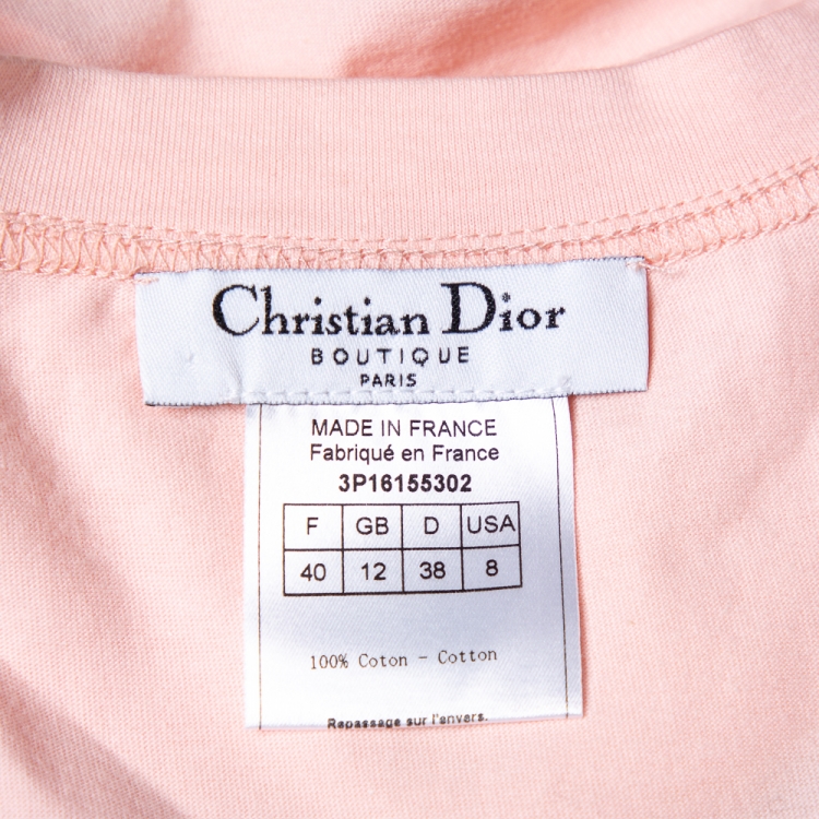 Pre Owned Christian Dior Salmon Pink Denim Logo Printed Tank Top M