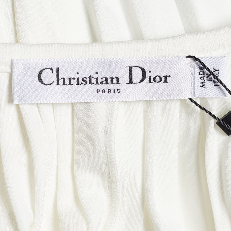 Pre Owned Dior White Knit Pleated Flared Dress S