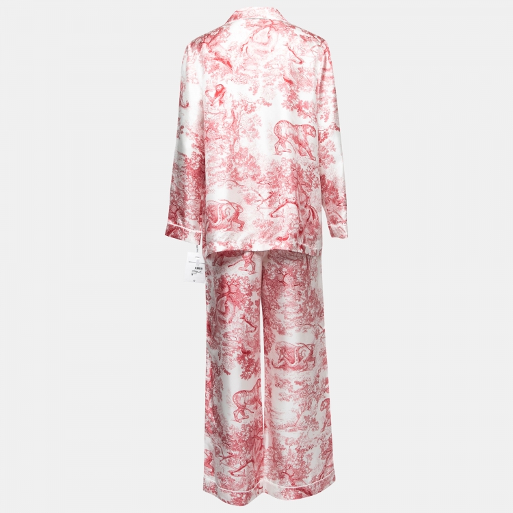 Dior Red Toile de Jouy Motif Silk Chez Moi Pajama Set M Dior
