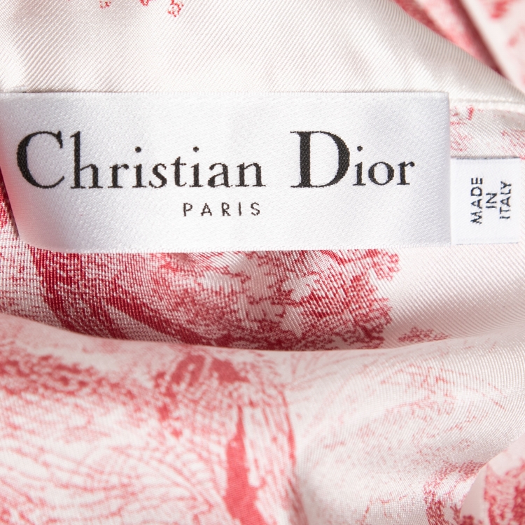 Pre Owned Dior Red Toile de Jouy Motif Silk Chez Moi Pajama Set M