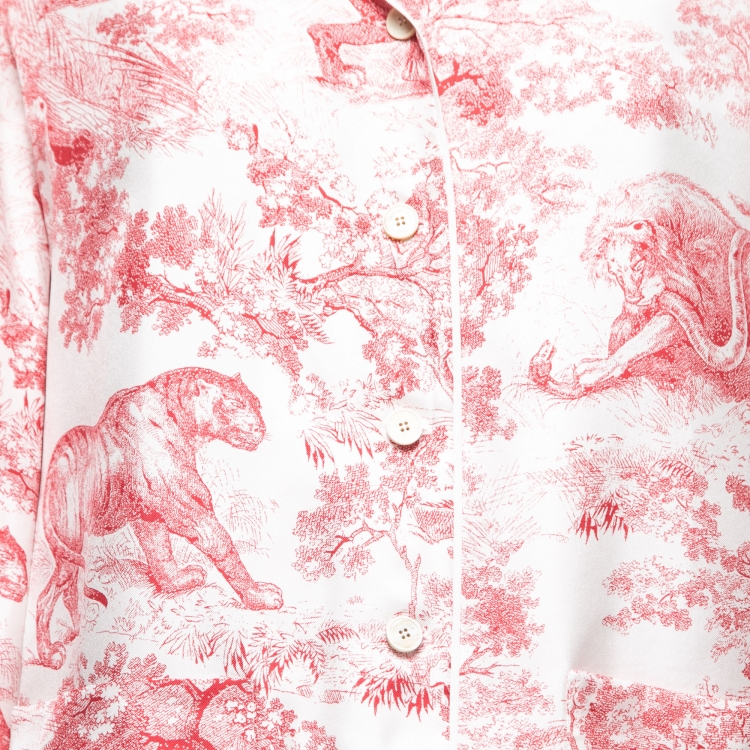 Pre Owned Dior Red Toile de Jouy Motif Silk Chez Moi Pajama Set M