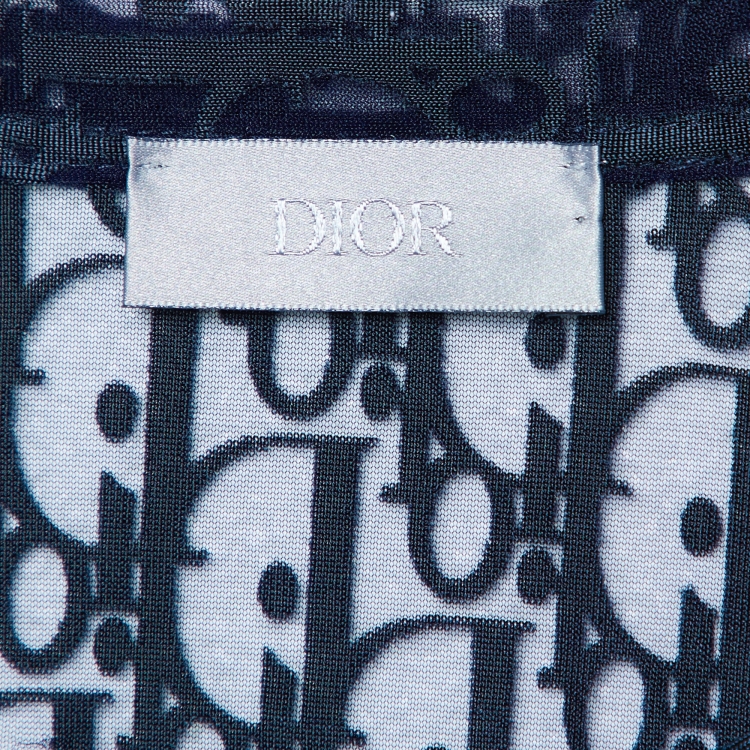 مملوكة مسبقًا Dior Homme Navy Blue Oblique Jersey Sheer T-Shirt M