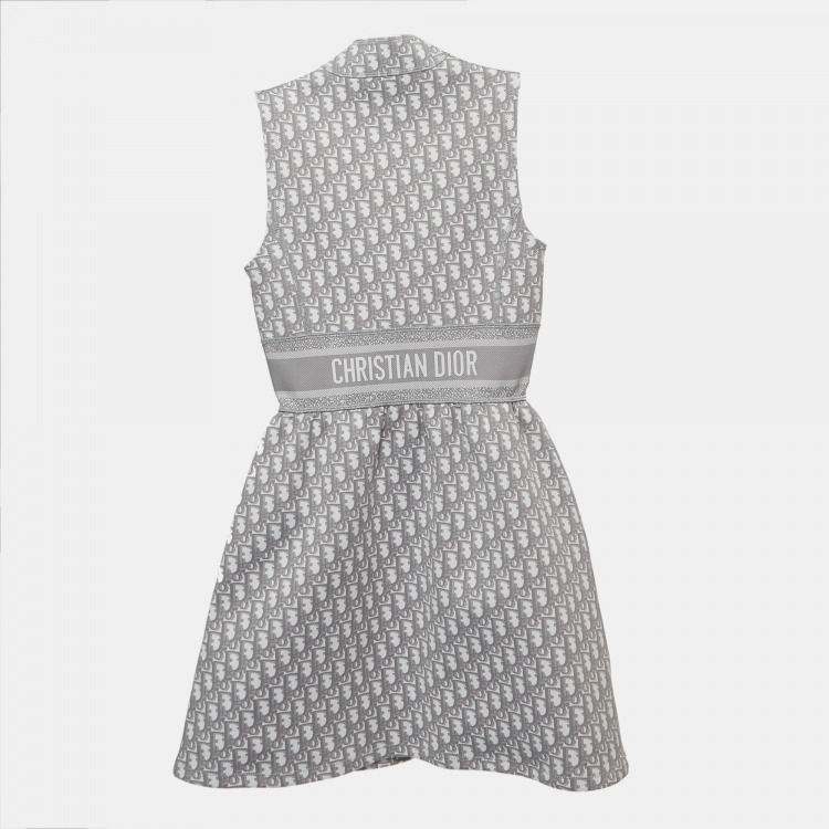 Pre Owned Dior Grey Monogram Knit Zipper Mini Dress S