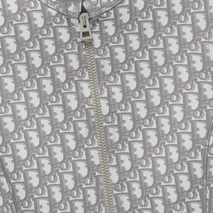 Pre Owned Dior Grey Monogram Knit Zipper Mini Dress S