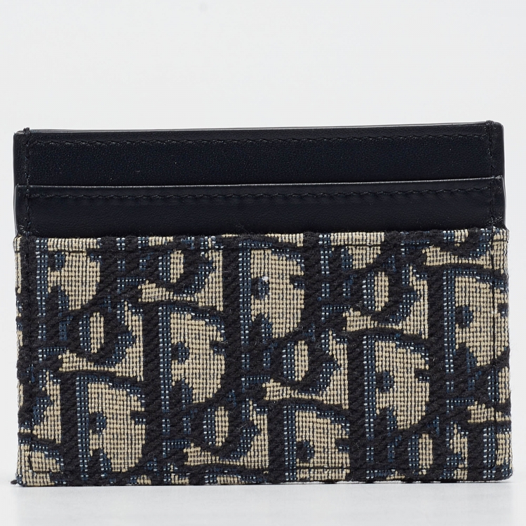 Pre Owned Dior Blue Oblique Jacquard Canvas 30 Montaigne Freesia Card Holder