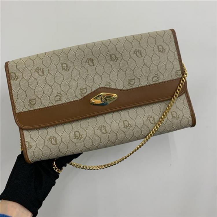 Pre Owned Dior Brown Vintage Canvas Chain Shoulder Bag