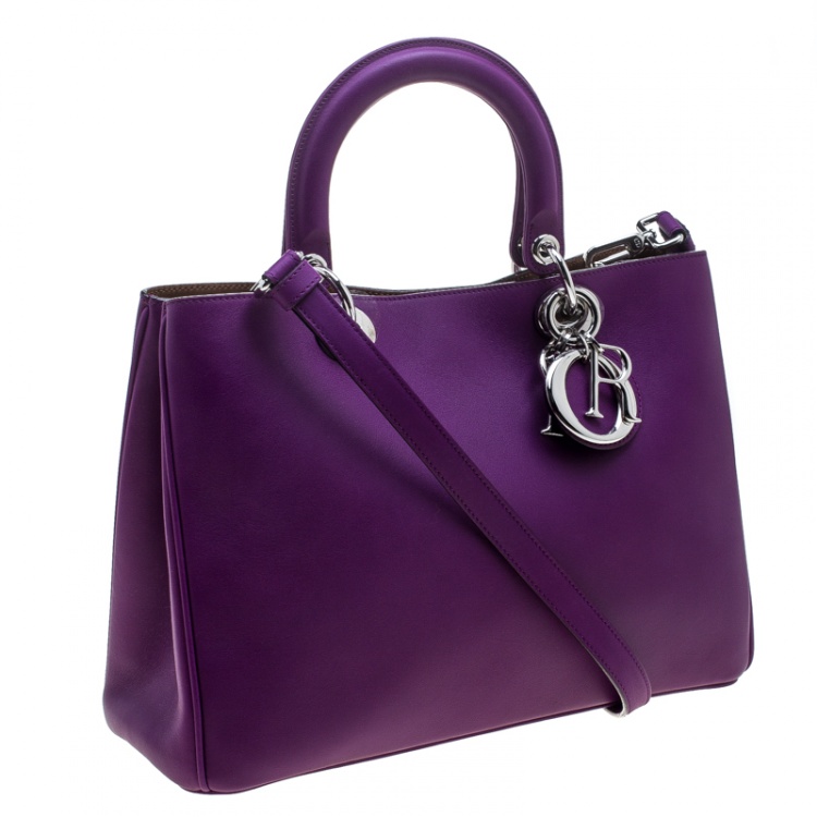 Pre Owned Dior Purple Leather Medium Diorissimo Shopper Tote