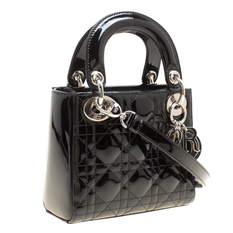 Pre Owned Dior Black Patent Leather Mini Lady Dior Top Handle Bag