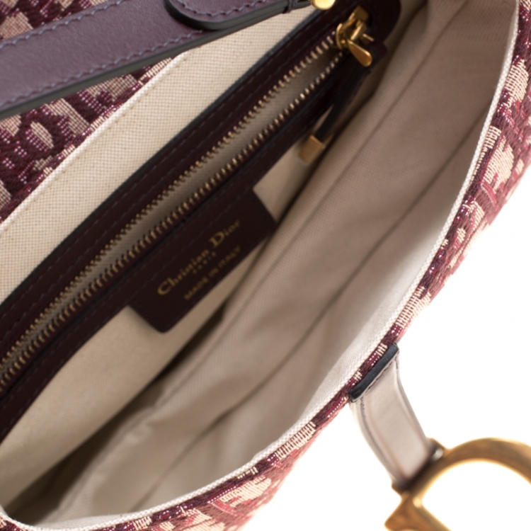 Pre Owned Dior Maroon Canvas and Leather Mini Saddle Bag