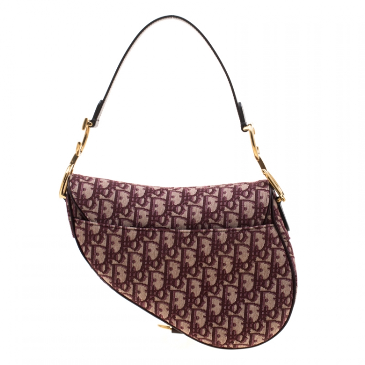 Pre Owned Dior Maroon Canvas and Leather Mini Saddle Bag
