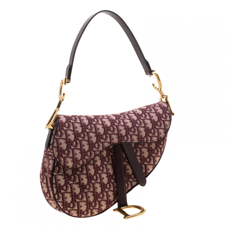 Pre Owned Dior Maroon Canvas and Leather Mini Saddle Bag