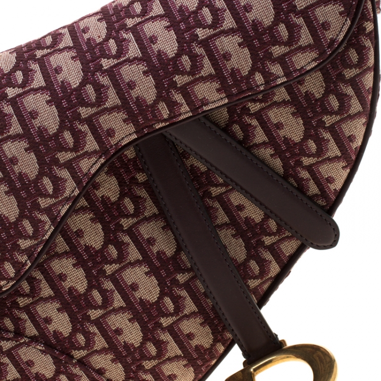 Pre Owned Dior Maroon Canvas and Leather Mini Saddle Bag