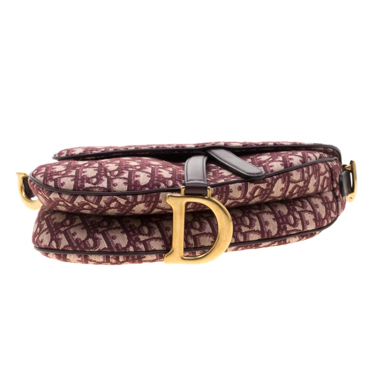 Pre Owned Dior Maroon Canvas and Leather Mini Saddle Bag