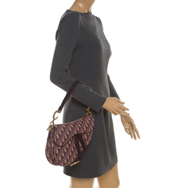 Pre Owned Dior Maroon Canvas and Leather Mini Saddle Bag
