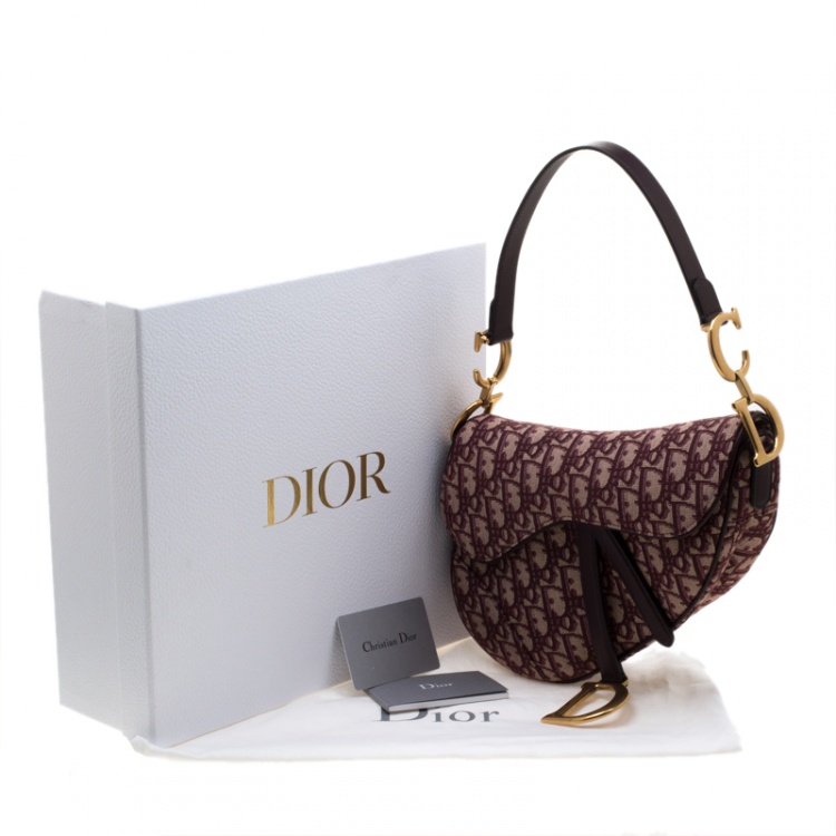 Pre Owned Dior Maroon Canvas and Leather Mini Saddle Bag