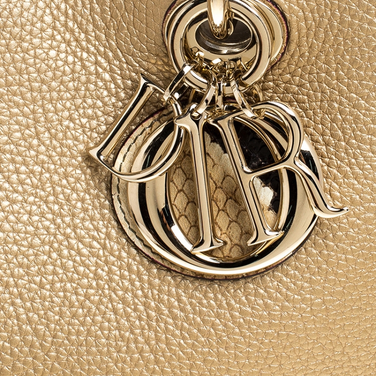 Pre Owned Dior Gold Leather and Python Medium Diorissimo Shopper Tote