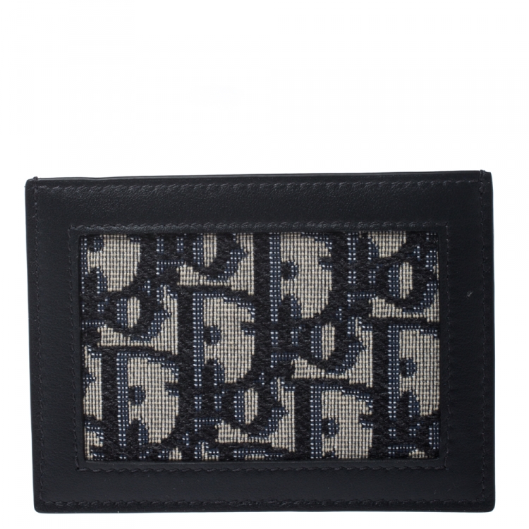 Pre Owned Dior Black Oblique Jacquard Canvas and Leather Card Holder