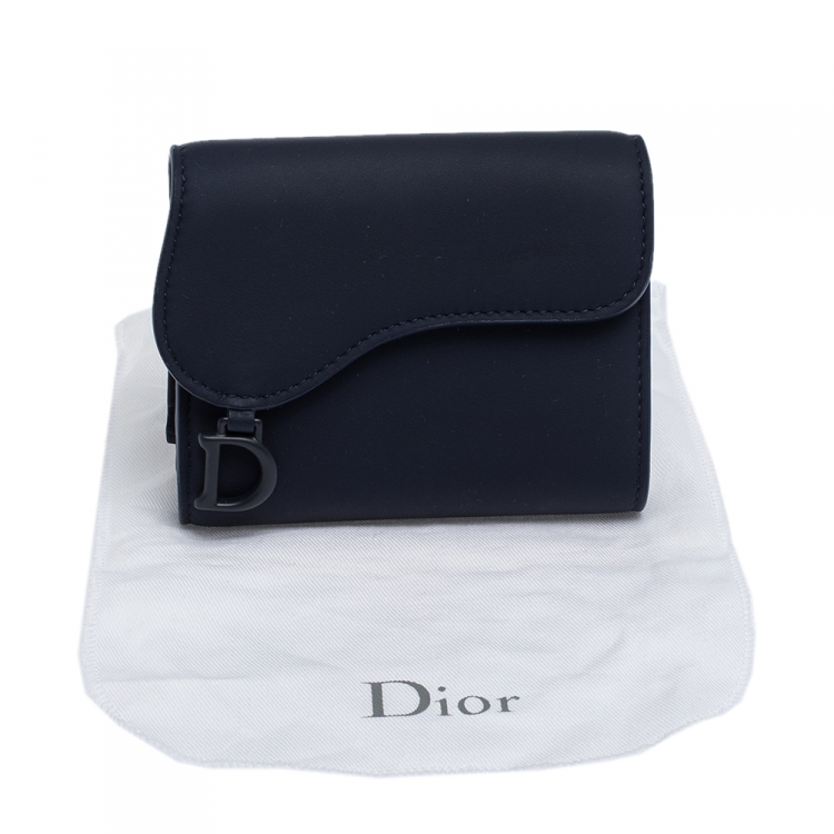 Pre Owned Dior Navy Blue Leather Saddle Wallet