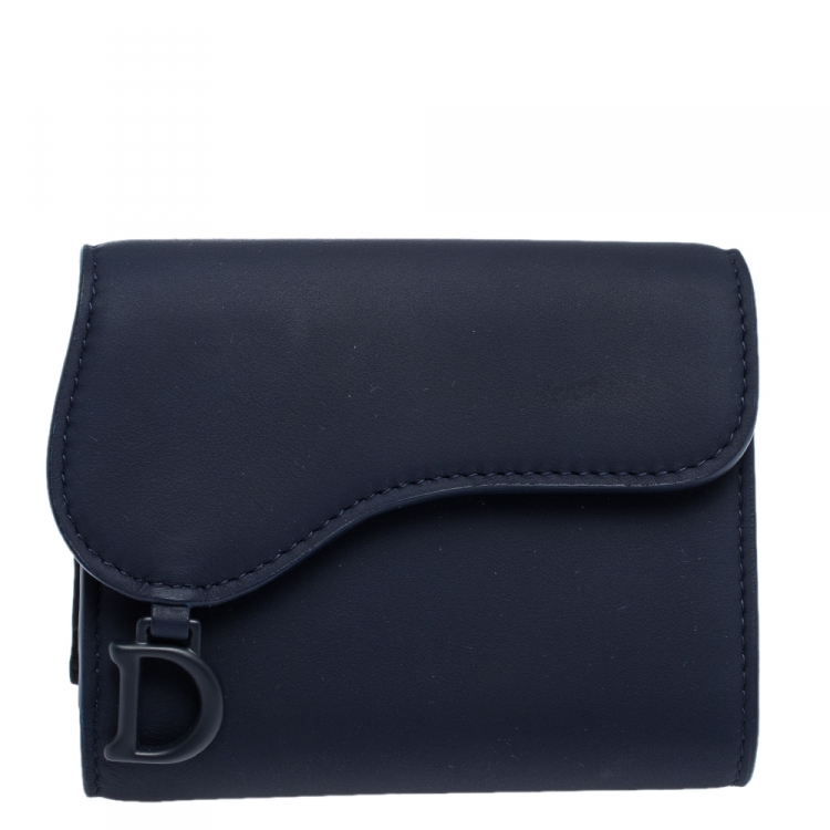 Pre Owned Dior Navy Blue Leather Saddle Wallet