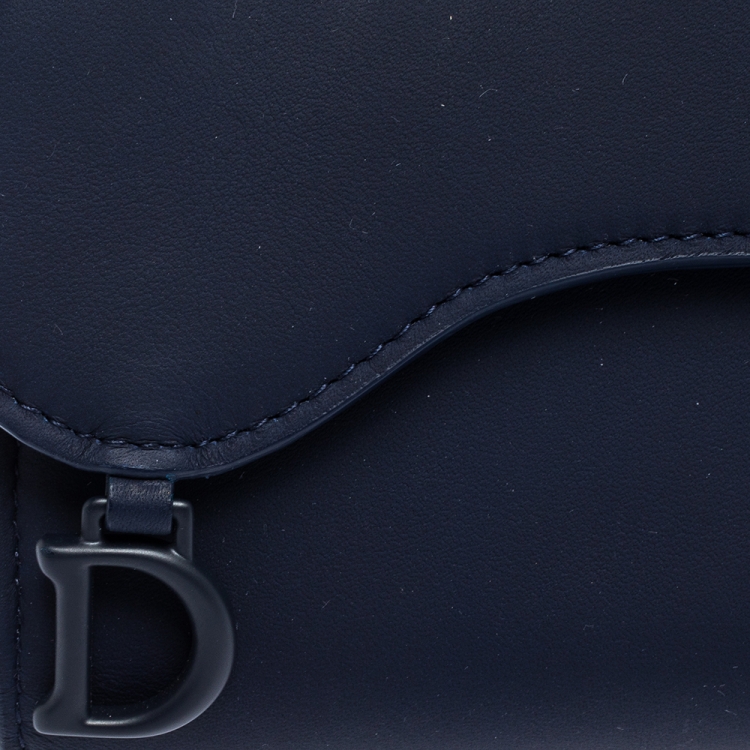 Pre Owned Dior Navy Blue Leather Saddle Wallet