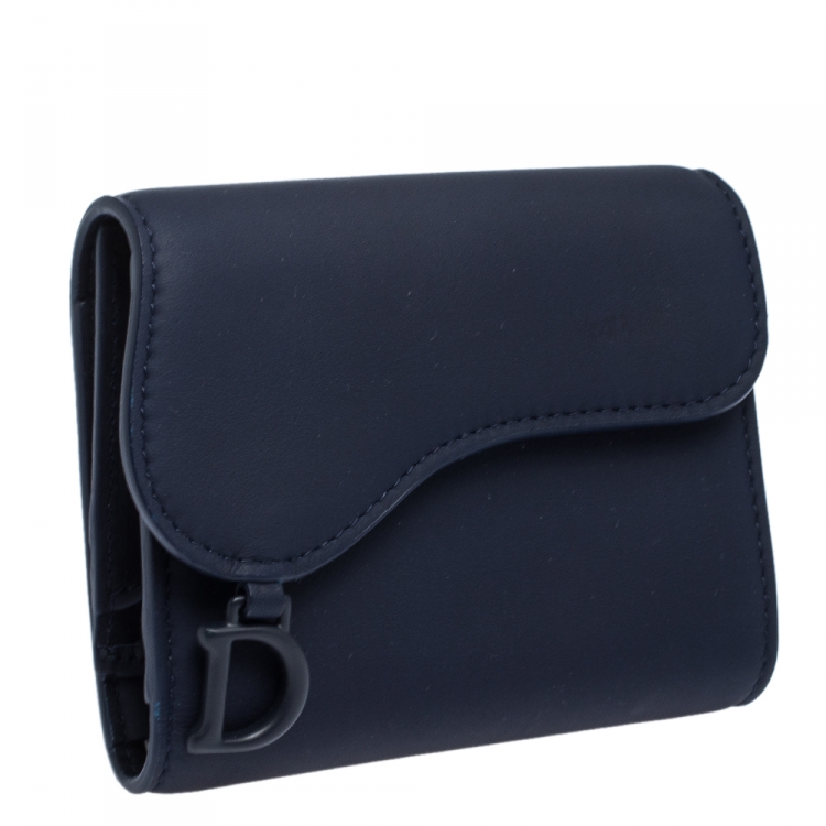 Pre Owned Dior Navy Blue Leather Saddle Wallet