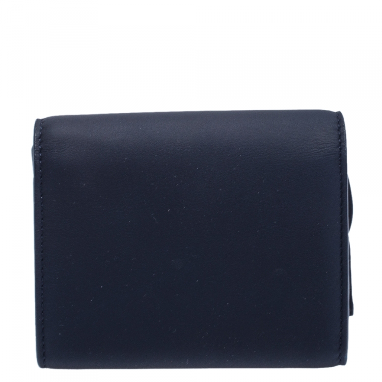Pre Owned Dior Navy Blue Leather Saddle Wallet