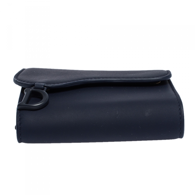 Pre Owned Dior Navy Blue Leather Saddle Wallet
