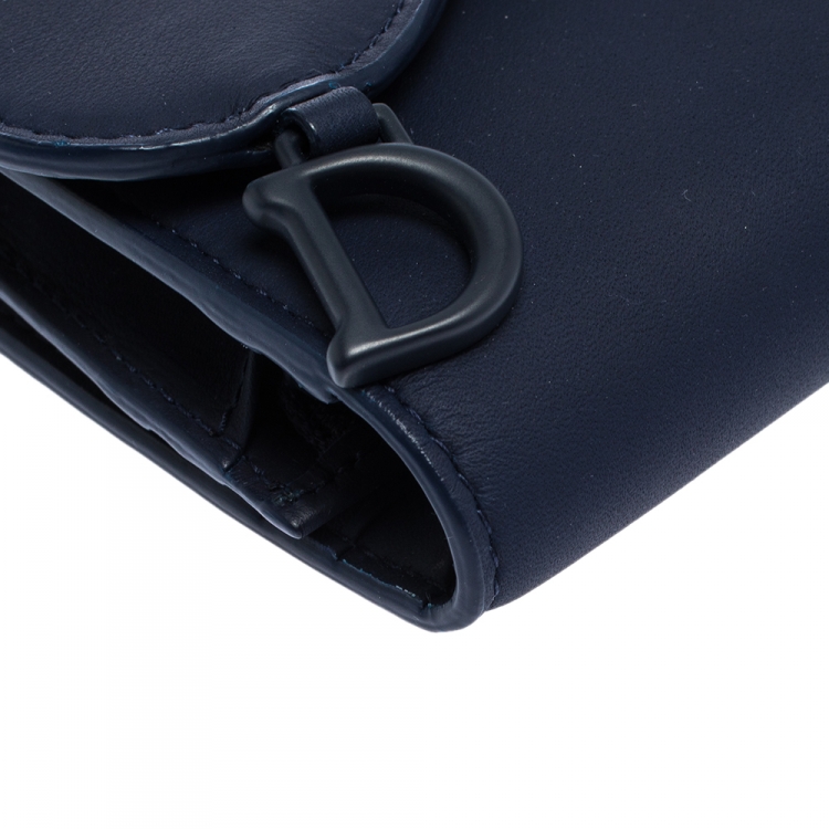 Pre Owned Dior Navy Blue Leather Saddle Wallet