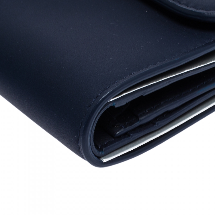 Pre Owned Dior Navy Blue Leather Saddle Wallet