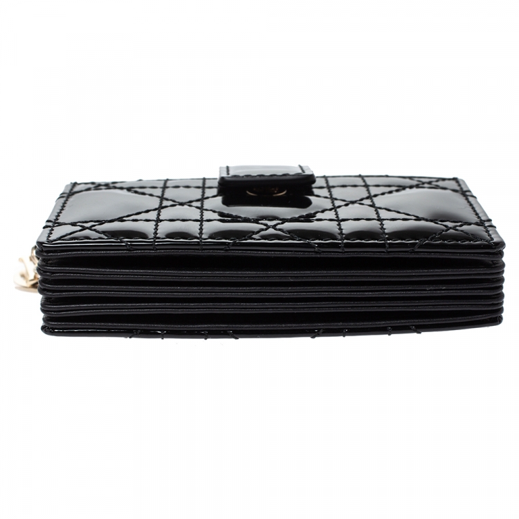Pre Owned Dior Black Patent Cannage Leather Gusset Card Holder