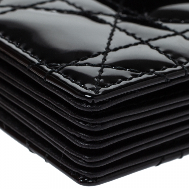 Pre Owned Dior Black Patent Cannage Leather Gusset Card Holder