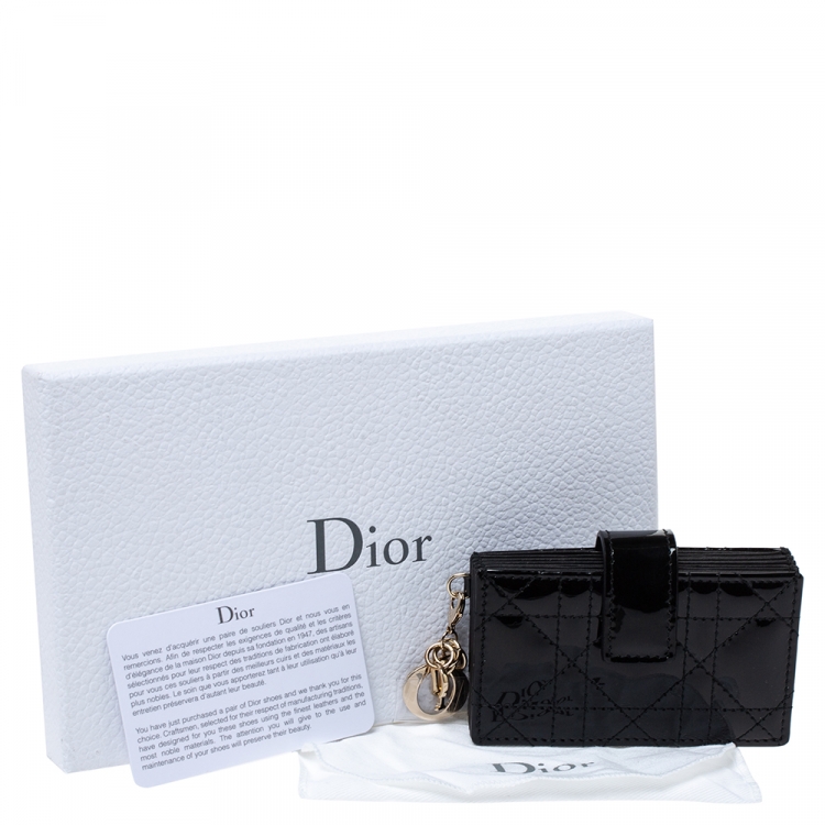 Pre Owned Dior Black Patent Cannage Leather Gusset Card Holder