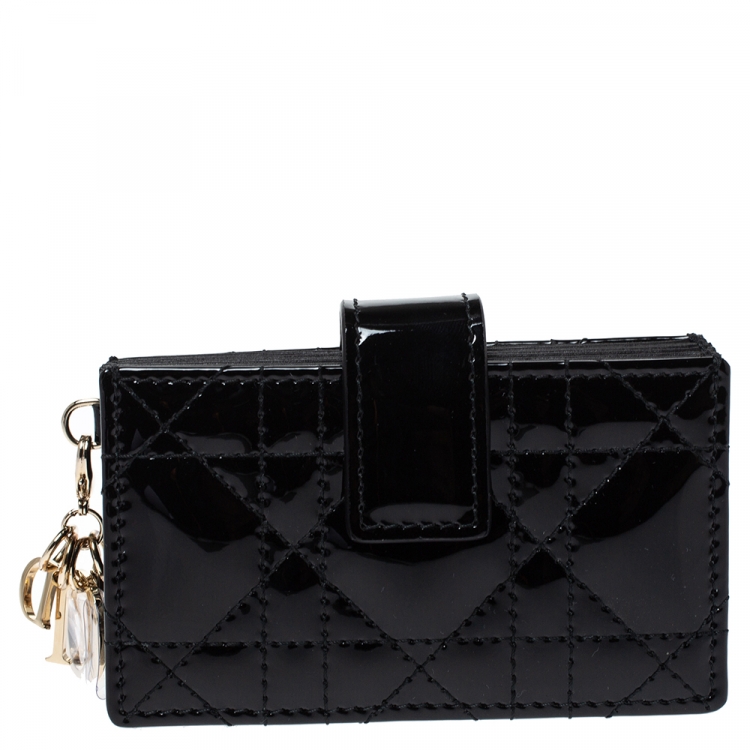 Pre Owned Dior Black Patent Cannage Leather Gusset Card Holder