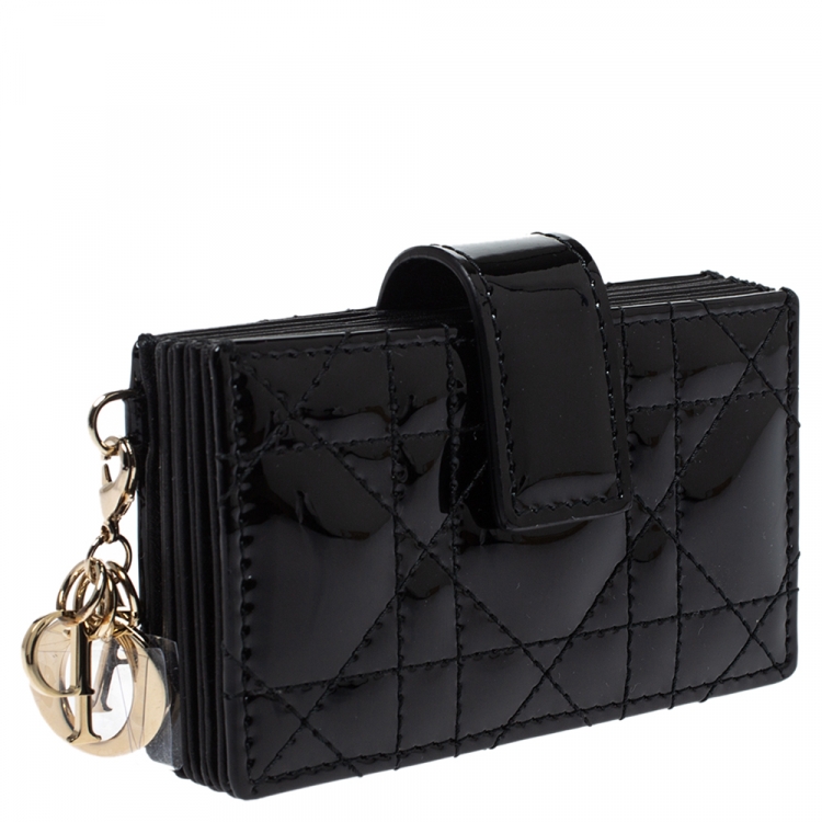 Pre Owned Dior Black Patent Cannage Leather Gusset Card Holder