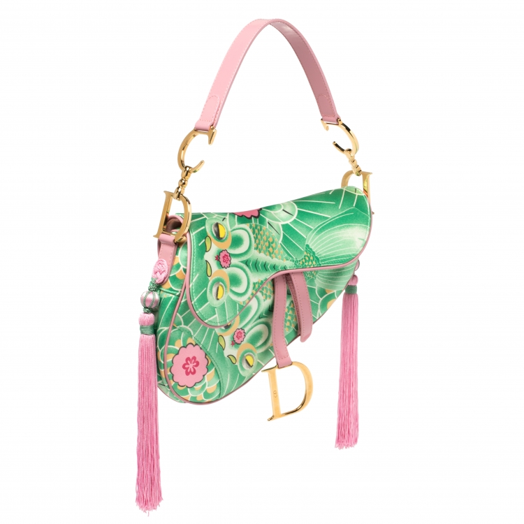 Pre Owned Dior Multicolor Printed Silk Limited Edition 0459 Koi Saddle Bag