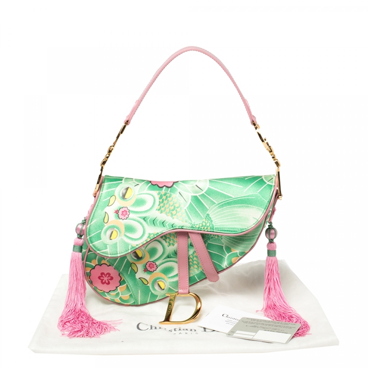 Pre Owned Dior Multicolor Printed Silk Limited Edition 0459 Koi Saddle Bag