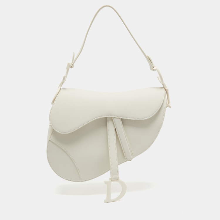 Pre Owned Dior White Leather Saddle Bag